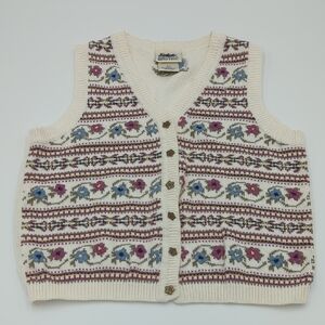Vintage‎ Northern Reflections Cream Knit Vest Women's Small Cotton Buttons